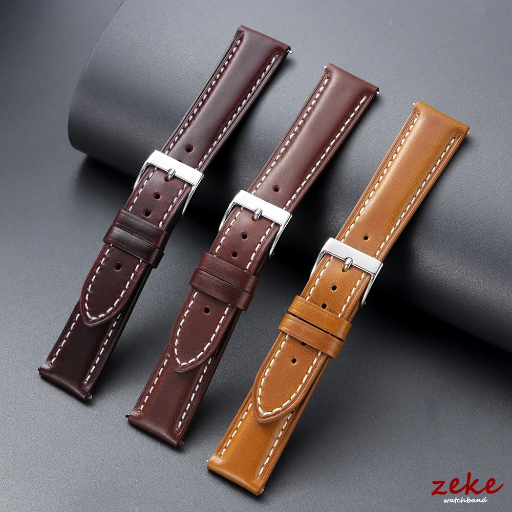 Classic Brown Leather Watch Strap with Pin Buckle – Vintage Oil Wax Finish