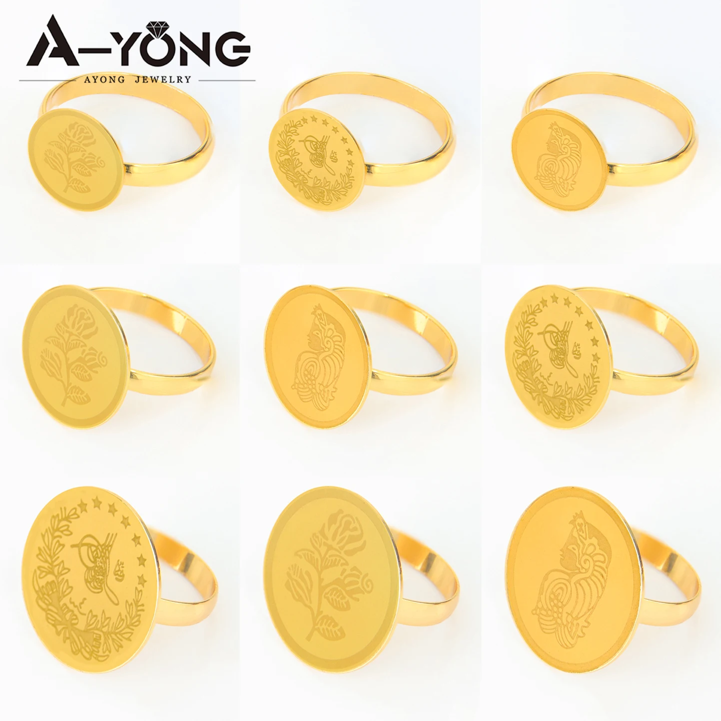 Nigerianischer Hochzeitsschmuck Ringe 21k Vergoldet Arabische Muslimische Münzen Mode Fingerring Naher Osten Frauen Event Party Schmuck