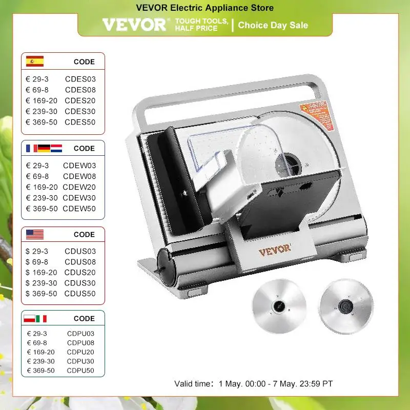 

VEVOR 45/200W Electric Meat Slicer for cutting Deli Cold Food Multiprocessor Cutter Grinder Machine Kitchen Beef Use Commercial