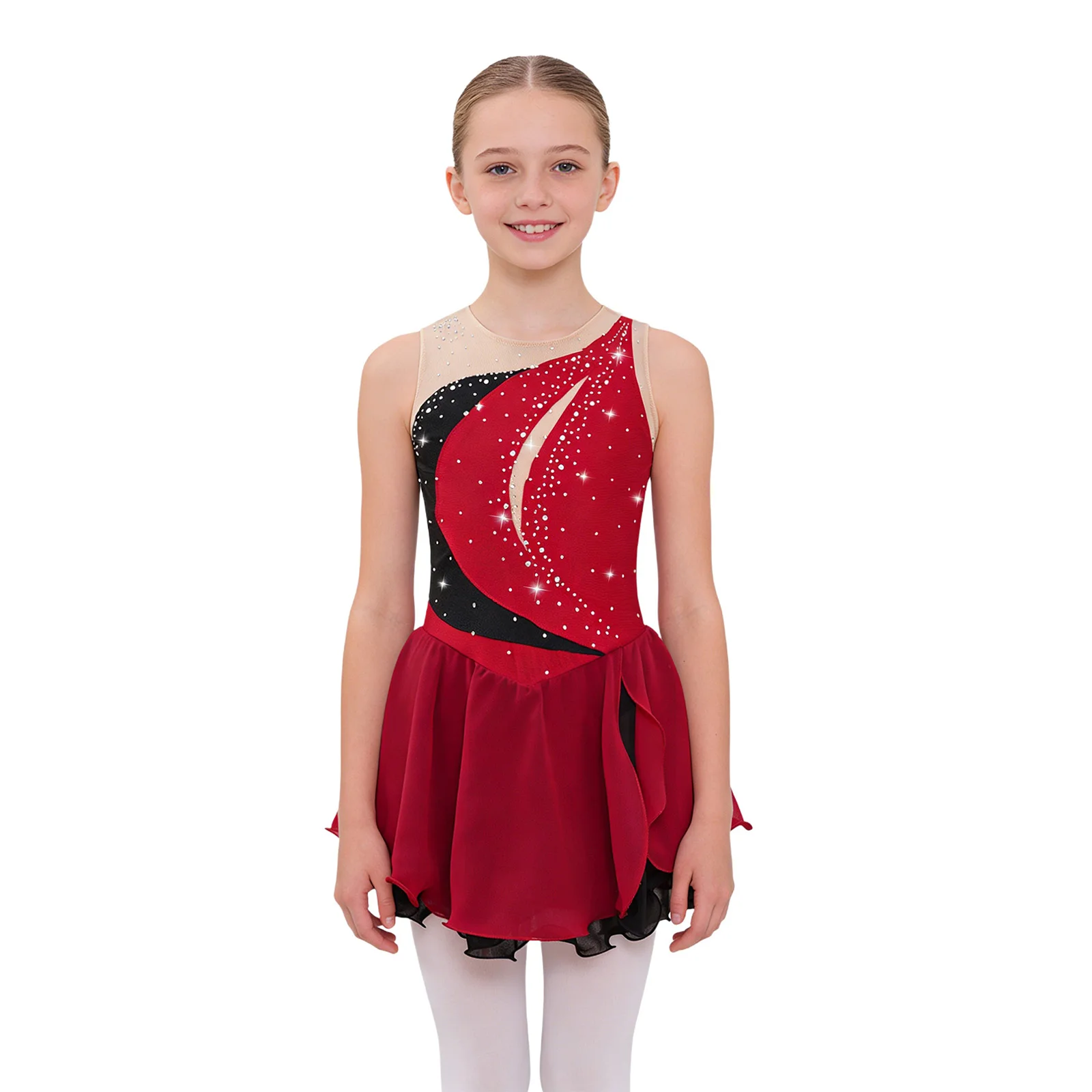 Choomomo Mädchen Eiskunstlauf Kleid Ärmellos Ballettkleid Tanzkleid Ballettanzug Ballett Tanz Trikot Body mit Strass Gymnastik Wettbewerb Tanzkostüm Dancewear Hot Pink E 110-116
