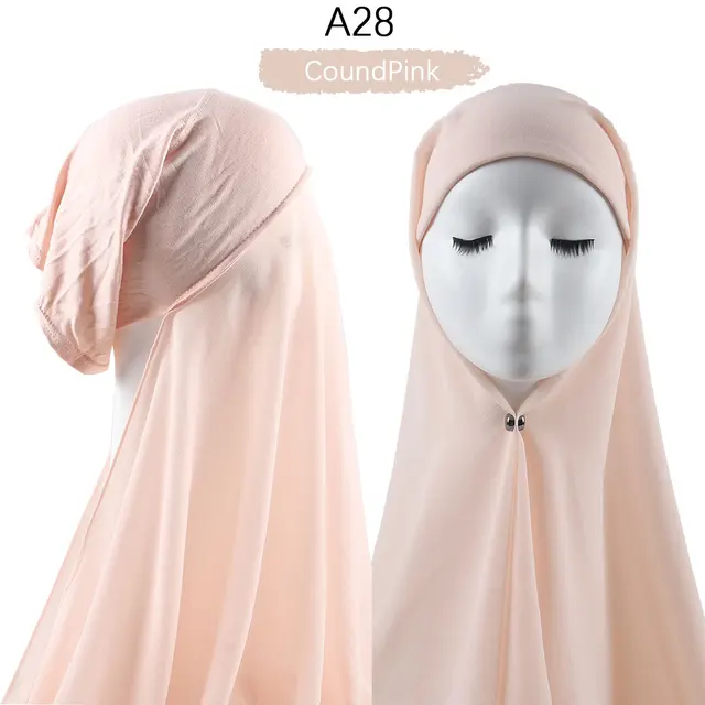Muslim Women Heavy Chiffon Hijab Scarf With Bonnet  Instant Chiffon Hijabs Scarves With Caps Pinless Underscarf Headscarf A28