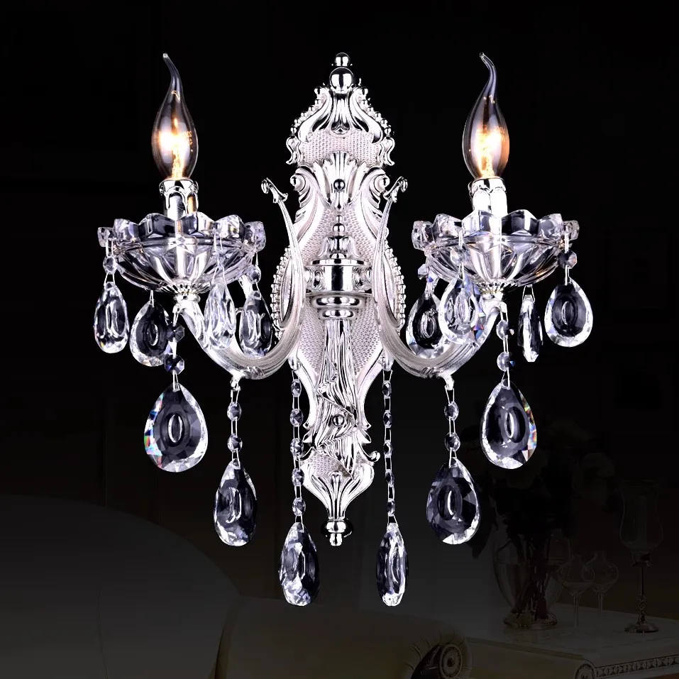 Exclusive luxury gold crystal wall light indoor wall lamps alloy crystal candle E14 1/2 bulbs wall light For Home bedroom living