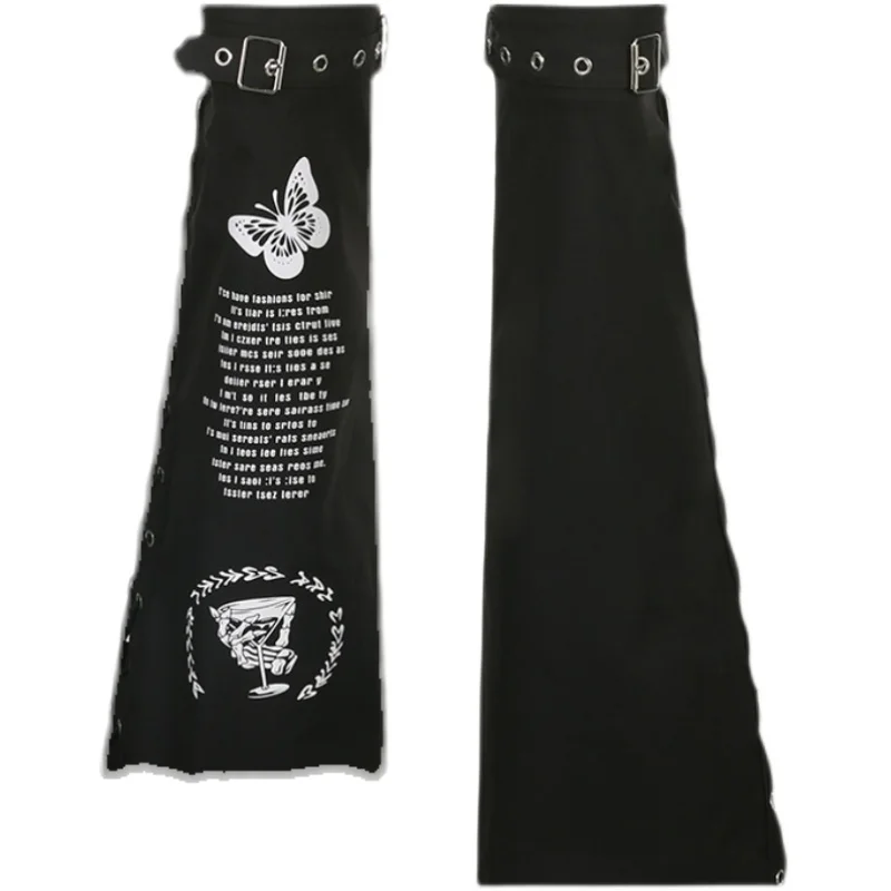 Japanese Harajuku Sweet Cool Girls Leg Warmer Punk Butterfly Letter Printing Buckle Hot Girls Black Leg Socks Leg Cover Women