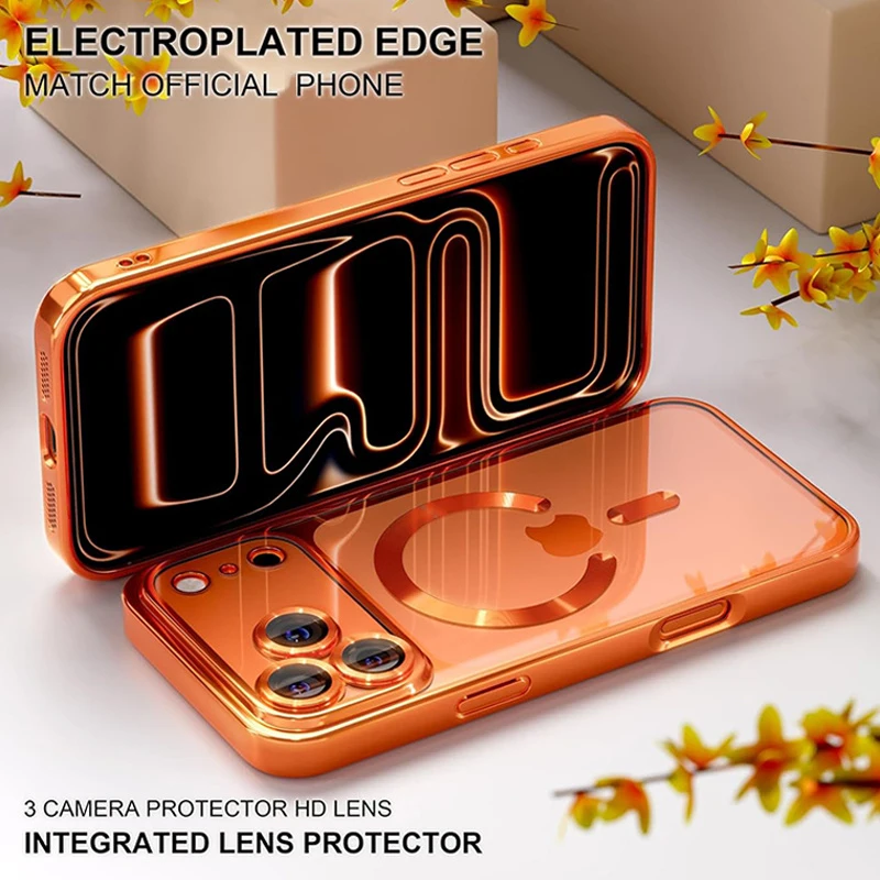 Sleek Magnetic Plating Clear Phone Case with Wireless Charging & Shockproof Protection