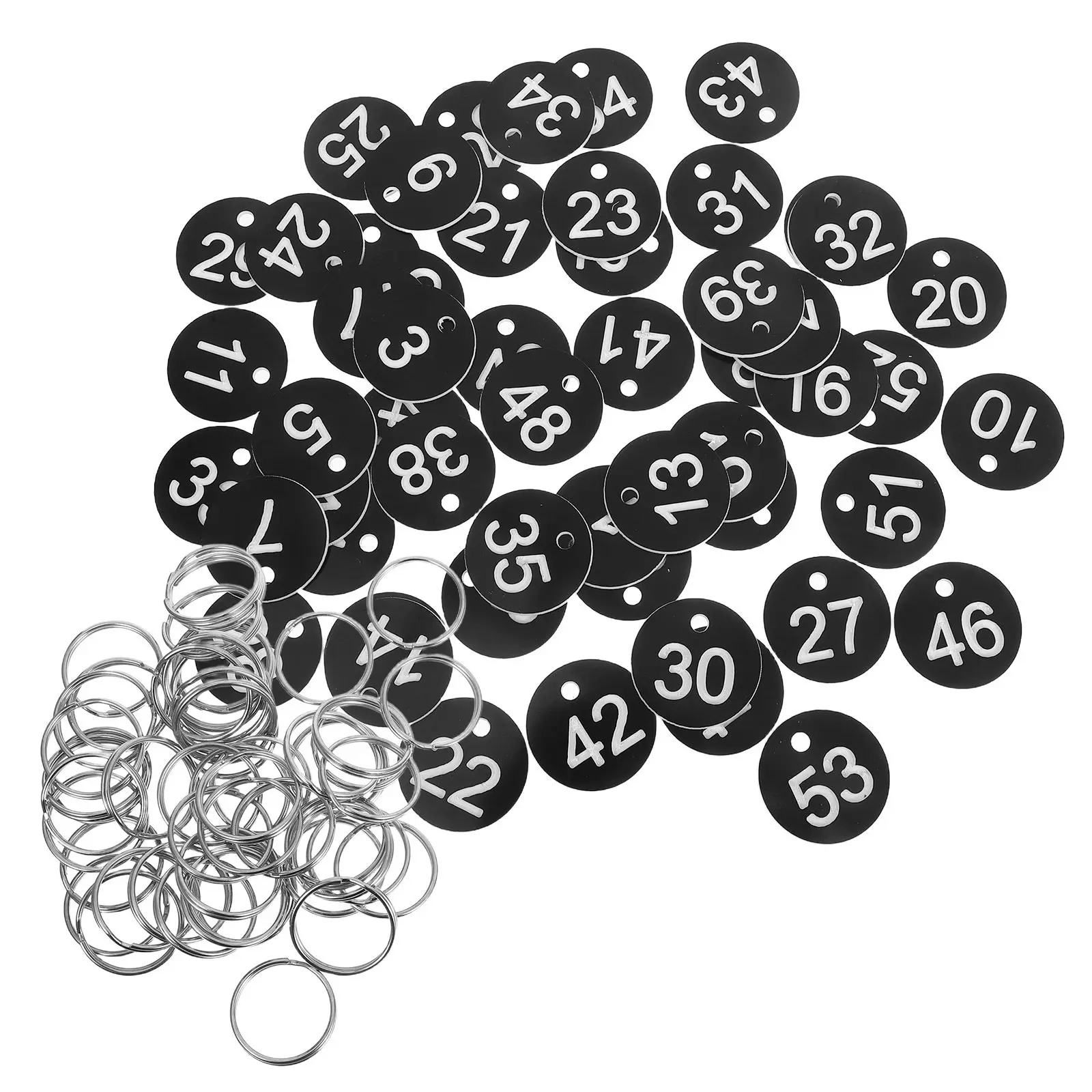 50Pcs 아연 합금 링이있는 튼튼한 플라스틱 번호 태그 다목적 키 체인 수하물 가방 가방 여행 ID 태그 세트 1-50