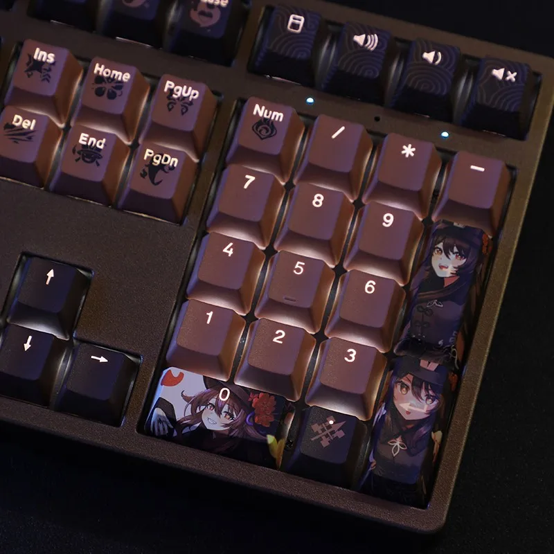 Genshin Impacto hu Tao Desenhos Animados Anime Gaming Key Caps Perfil Oem Keycaps Backlit Chocolate Pbt Dye Subbed Keycaps 108 Chaves por Conjunto - Imagem 5