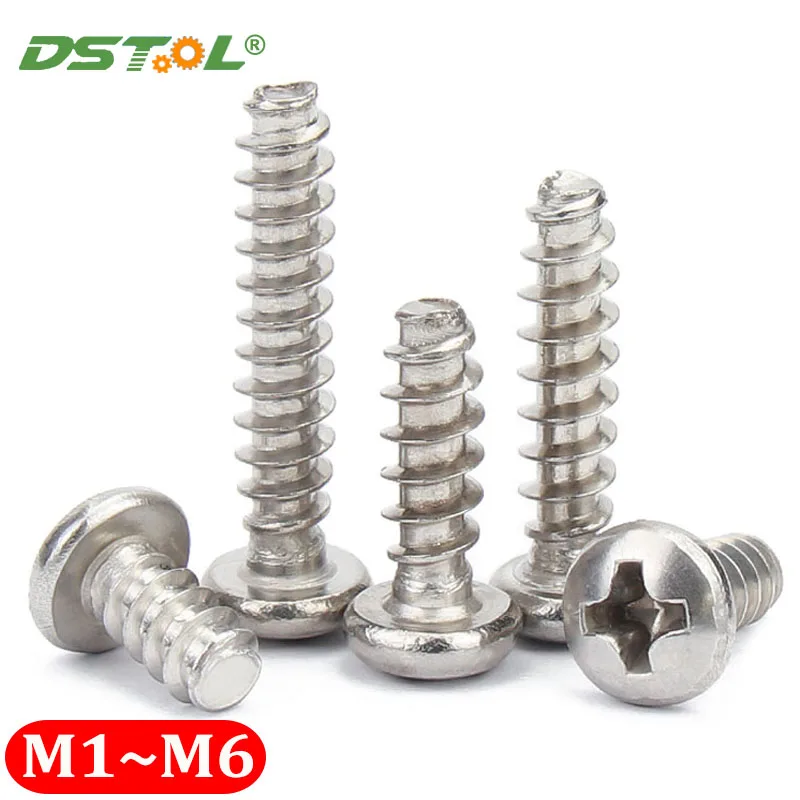 

M1 M1.2 M1.4 M2-M6 Mini Phillips Pan Round Head Flat End Self Tapping Screw 304 Stainless Steel Cross Recess Screw Flat Tail