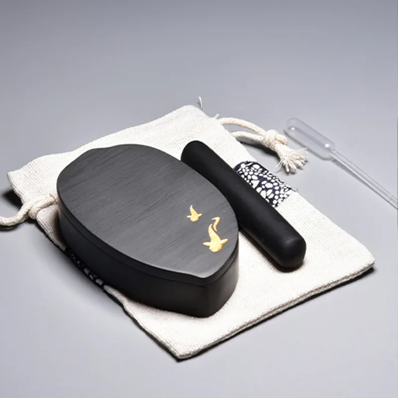 

Small Size Inkstone With Cover For Cultural And Creative Calligraphy, Old Pit Boutique Anhui She Inkstone, Natural Original Ston
