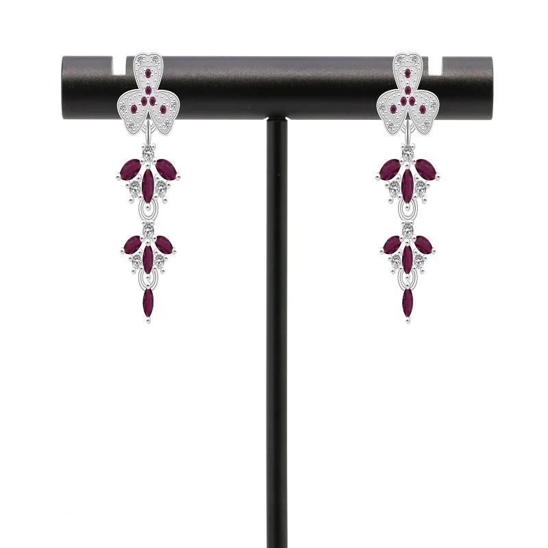 

S925 Silver Earing Set With Natural Ruby Gemstones for Party Wedding Birthday