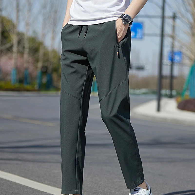 Spring Autumn Loose Casual Sporty Pants Hombre Elastic Waist Solid Color Oversized All-match Sweatpants Men Fashion Trousers