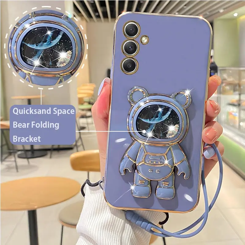 Étui avec support de sangle d'astronaute, sable mouvant, pour Samsung Galaxy A34 A21 A20S A54 5G A10 A12 A13 A14 A750 A23, A 54 34_voghion.com