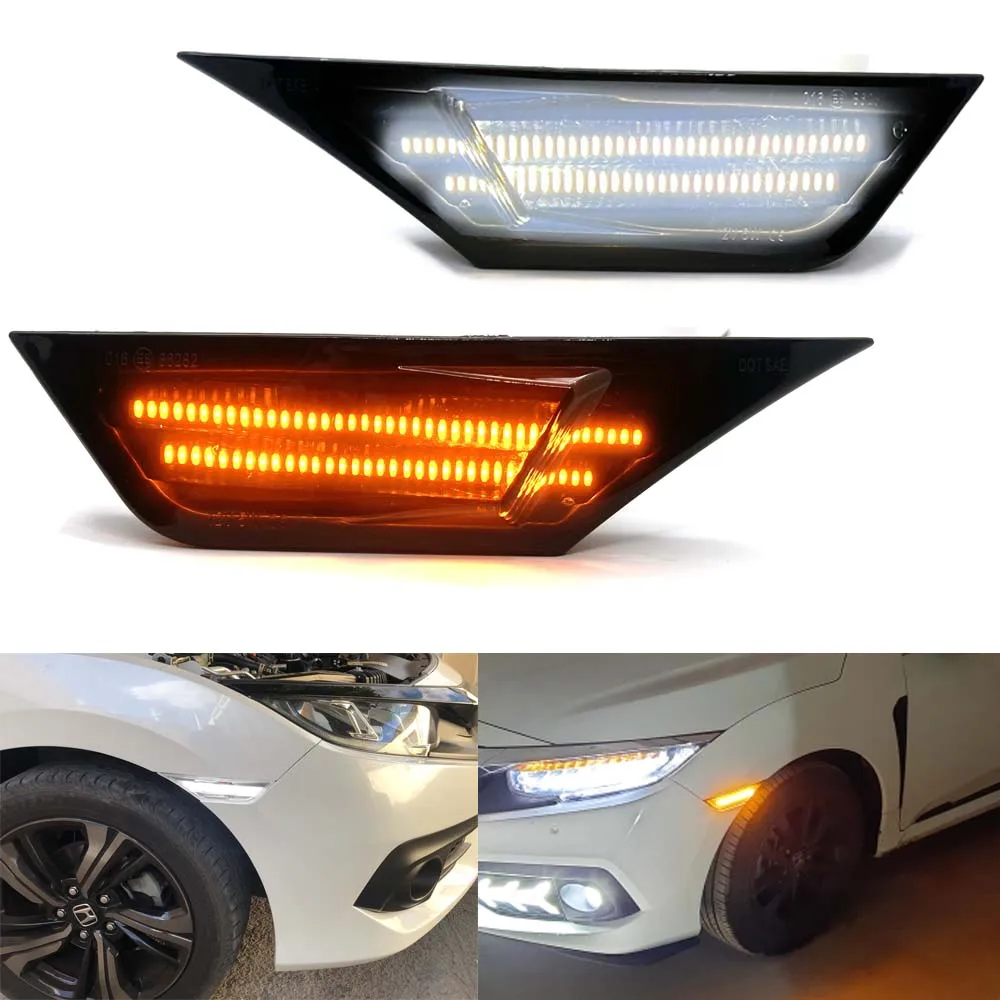 2Pc Smoked Lens LED Side Marker Car Light For Honda Civic 2016 2017