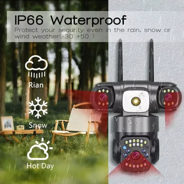 AIOOK Security Camera HD 15MP Three Lens WIFI IP Camera Outdoor IP66 Waterproof Night Vision Mobile Tracking V380 PRO Camera 4