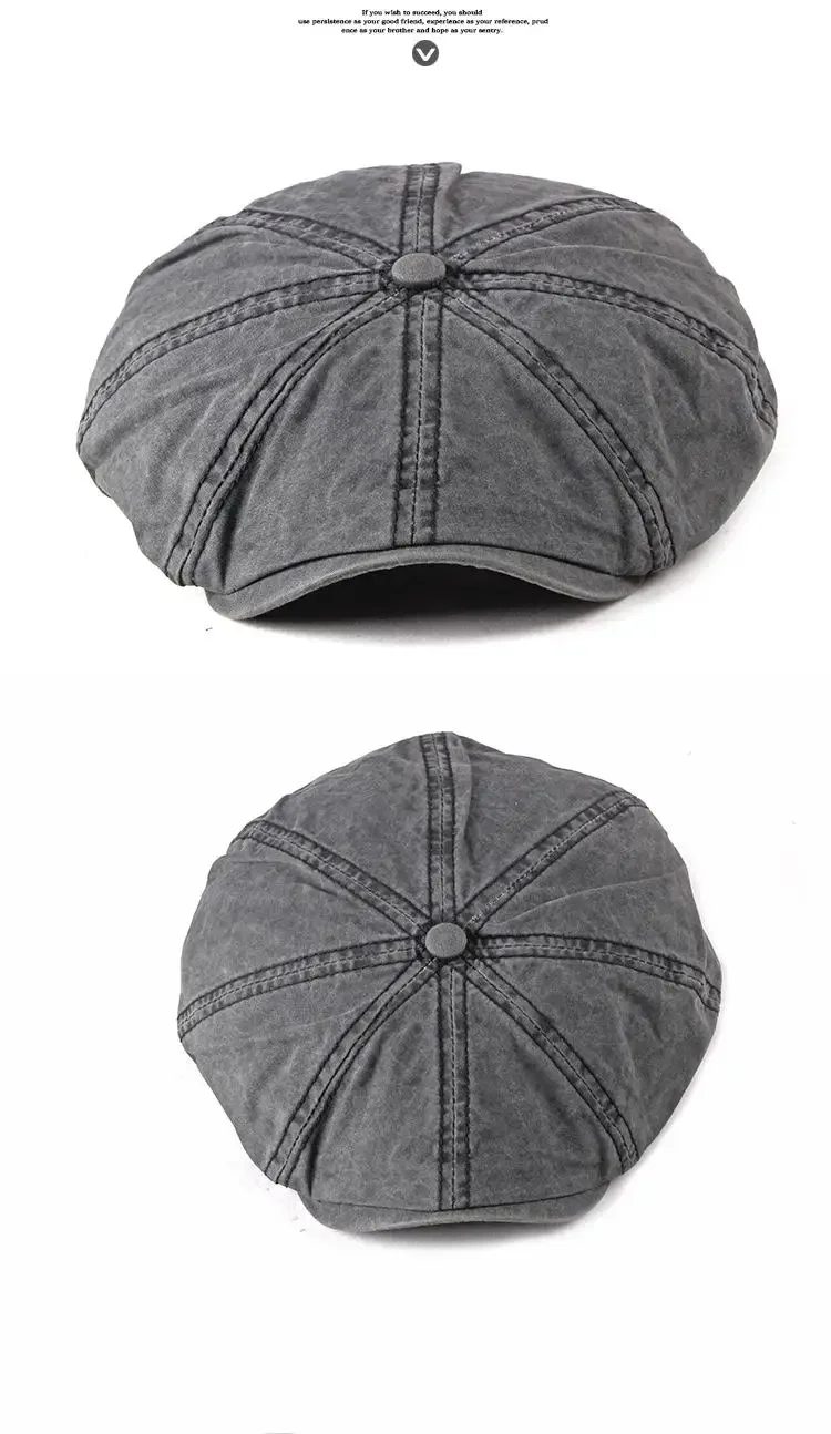 Unisex-Baskenmütze aus gewaschenem Denim, modische Zeitungsjungenmütze, Outdoor-Streetwear, lässige Vintage-Boina-Kopfbedeckung für Männer und Frauen – Detail 3