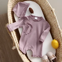 Spring Autumn Baby Girl Rompers With Hat Long Sleeve Newborn Girl Jumpsuit Cute Solid Color Baby Girl Outfits 2