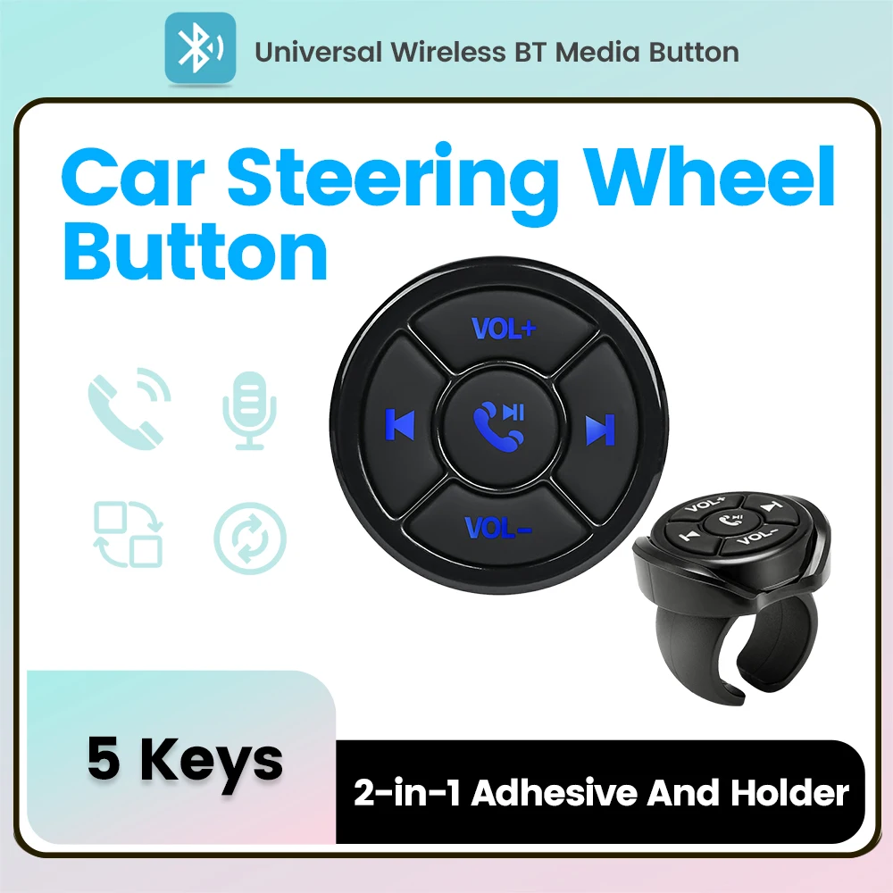 

Universal 5 keys Wireless Steering Wheel Remote Control Buttons take Photos Siri BT Call Fit For Car/motorcycle/Electric bike