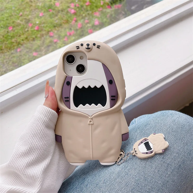Shark Silicone Phone Case for IPhone 11 12 13 14 Pro Max Cute Phone Case  with Cute Shark Chain for Iphone Cover Bag - AliExpress