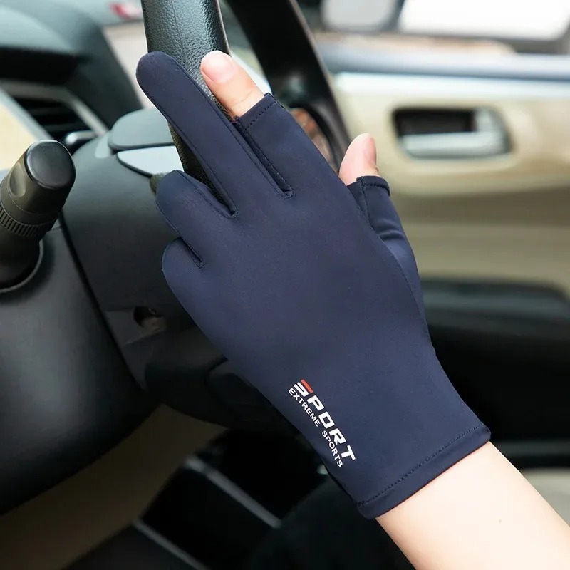 Half-finger Gloves Ice Silk High-elastic Sunscreen Breathable Outdoor Thin Cycing Driving Fishing 1Pair For Men&Women
