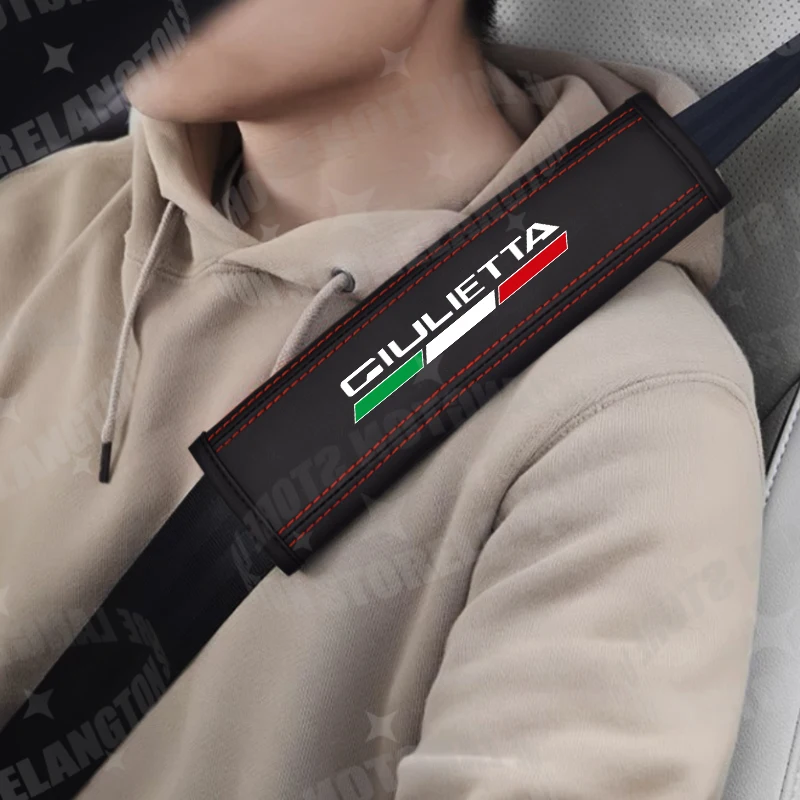 2Pcs Car Styling For Stelvio Giulietta Giulia Italia Leather Car Safety Belt Shoulder Cover Pads Accessories car accessories seat belt covers safety belt shoulder guard