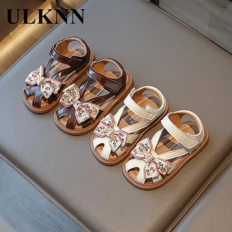 

Baby summer sandals girl's 2023 new bow baotou beach shoes baby Fan lovely princess soft bottom shoes for girls