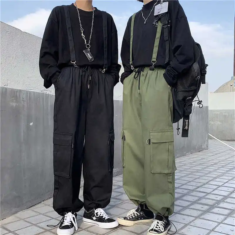 Solid Color Casual Pants Men's Overalls Safari Style Straight Elastic Waist Ankle Length Jogger Pants Cargo Pants