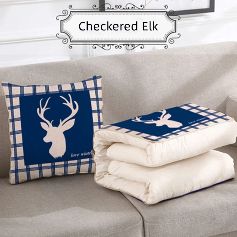 2 In 1 Pillow Travel Quilt Blanket Cartoon Thick Throw Pillow Portable Foldable Air Conditioner Cushion Blanket Car Sofa Office