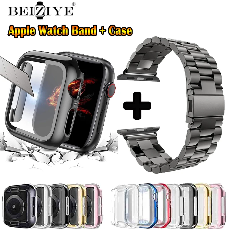Ремешок и чехол для часов Apple Watch 44 мм 40 42 38 41 45 браслет из нержавеющей стали iWatch series