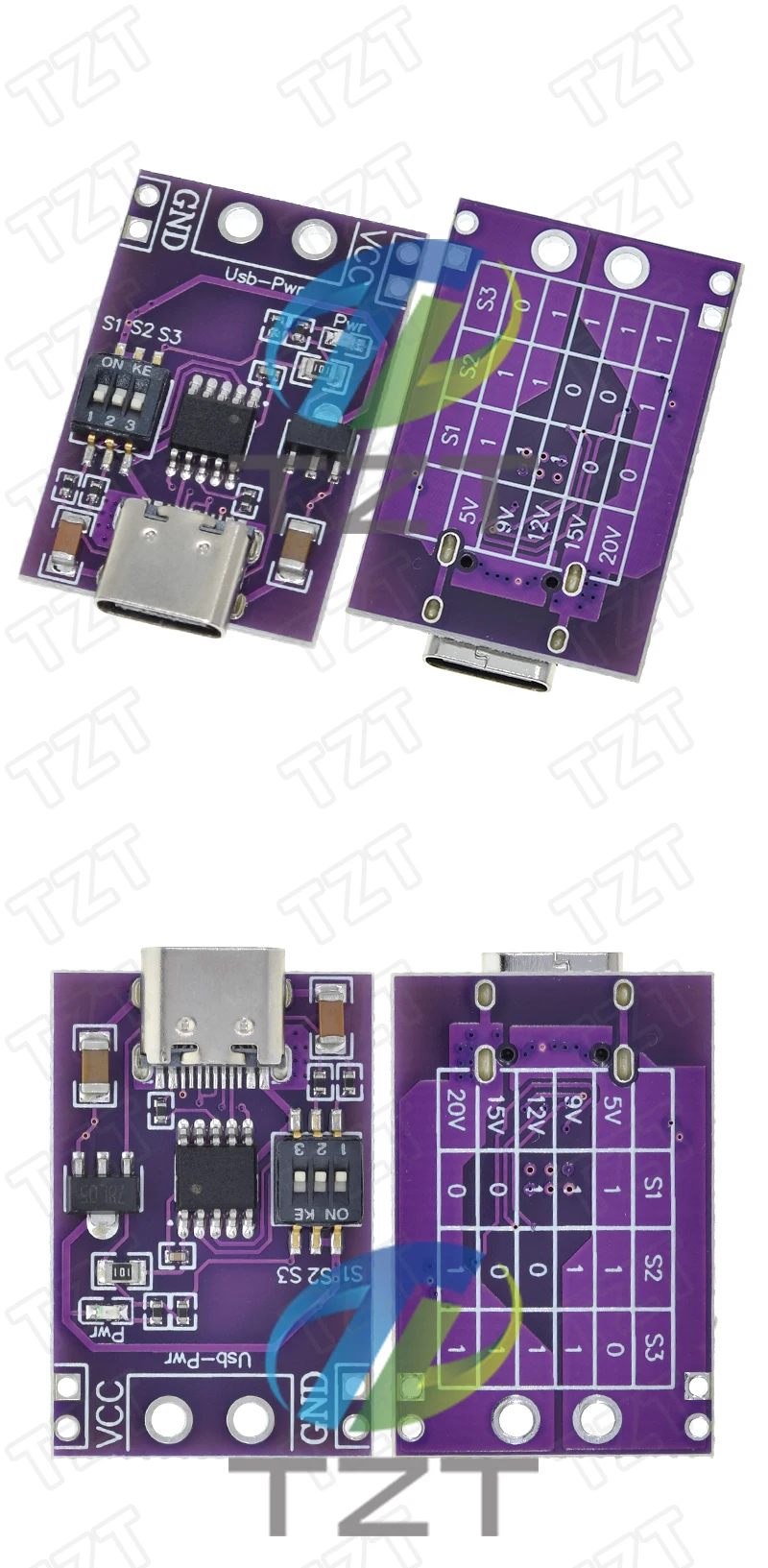 Typ-C USB PD/QC/AFC Schnellladung Decoy Trigger Unterstützung 5V 9V 12V 15V 20V Festspannungsausgang für Telefon Solar Schnellladegerät – Detail 3