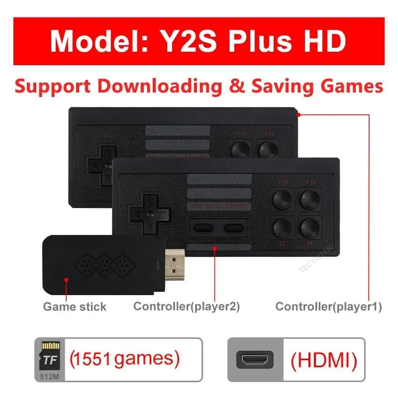 USB Wireless Handheld TV Video Game Console Build In 1800 Classic 8 Bit Game mini Console Dual Gamepad HDMI-compatible Output 