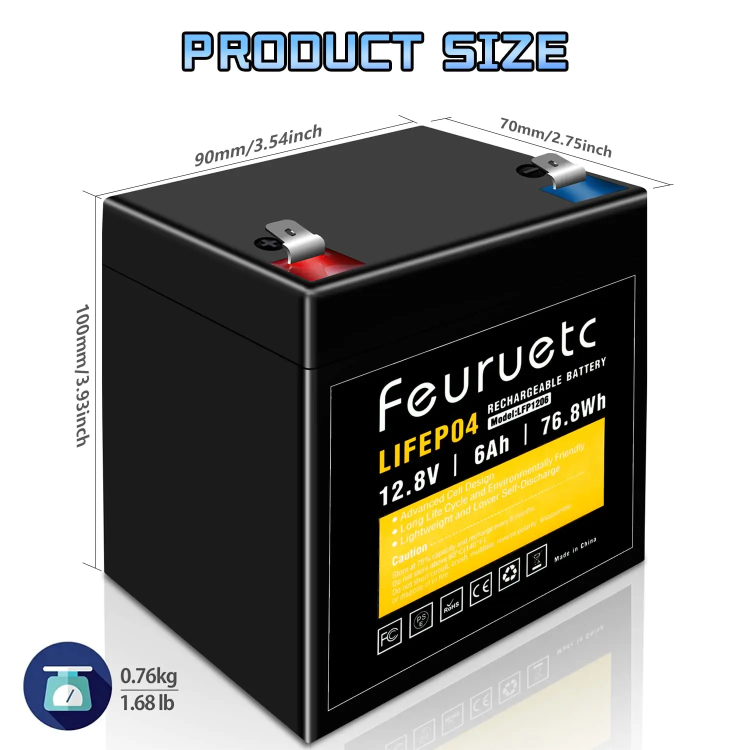 Feuruetc 12V 6Ah LiFePO4 Lithium Battery, 2PCS,12V Lithium Battery with 2000+ Deep Cycles, Built-in BMS for Ride Toys,Home Alarm