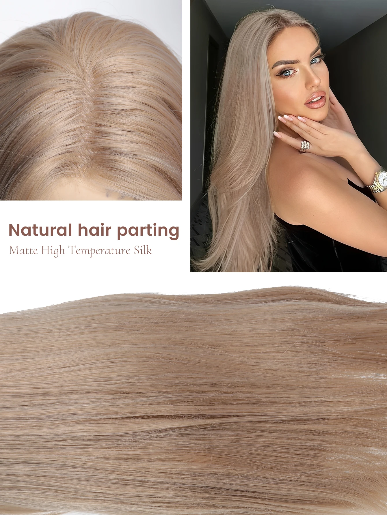 Synthetic Long Straight Wig with Bangs and Curly Ponytail