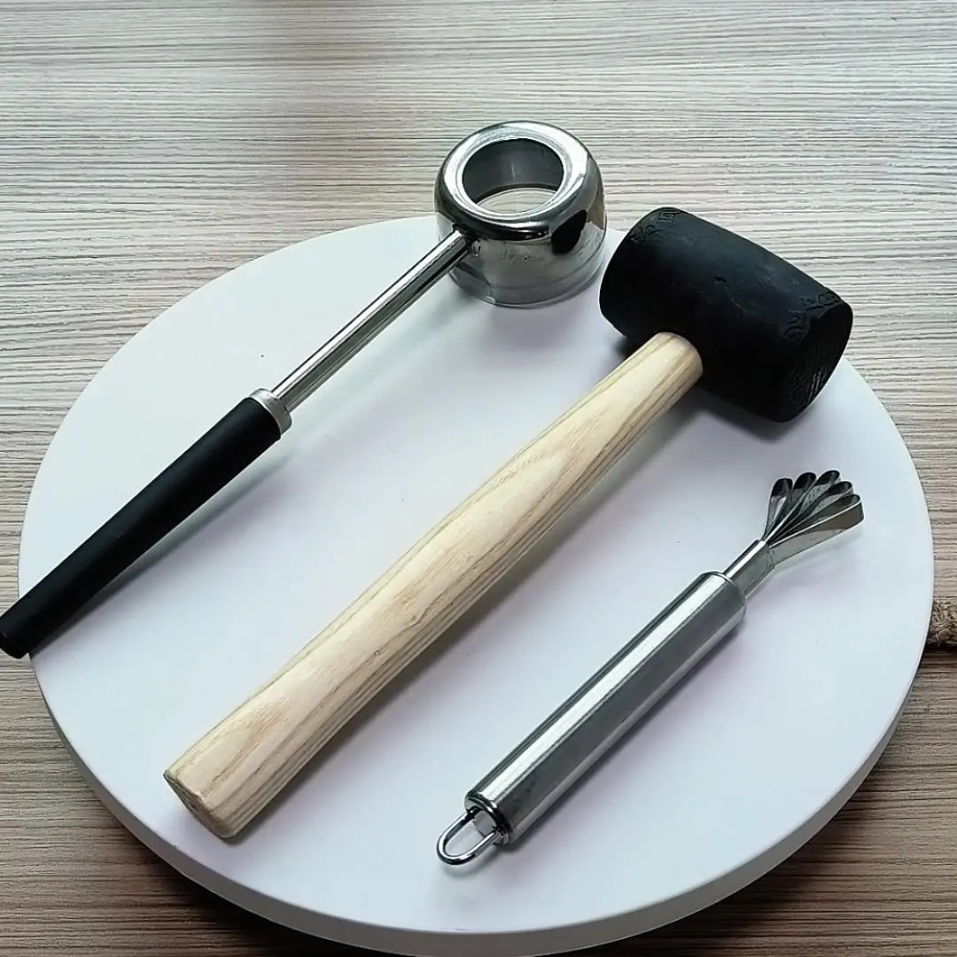 Stainless steel coconut opener, coconut meat planer, rubber hammer, green and tender opening tool