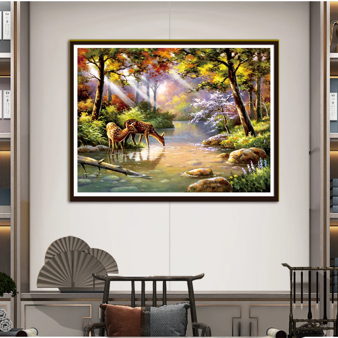 Forest Deer Cross Stitch DIY Kits Home Decoration Landscape Painting 11CT Printed Handmade Embroidery Crafts Set Animal Pattern