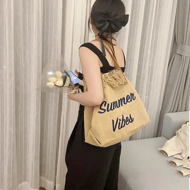 Canvas Women Handbags Large Tote Beach Bag Shopping Bags Underarm Shoulder Bag For Female Casual Top-Handle Bags