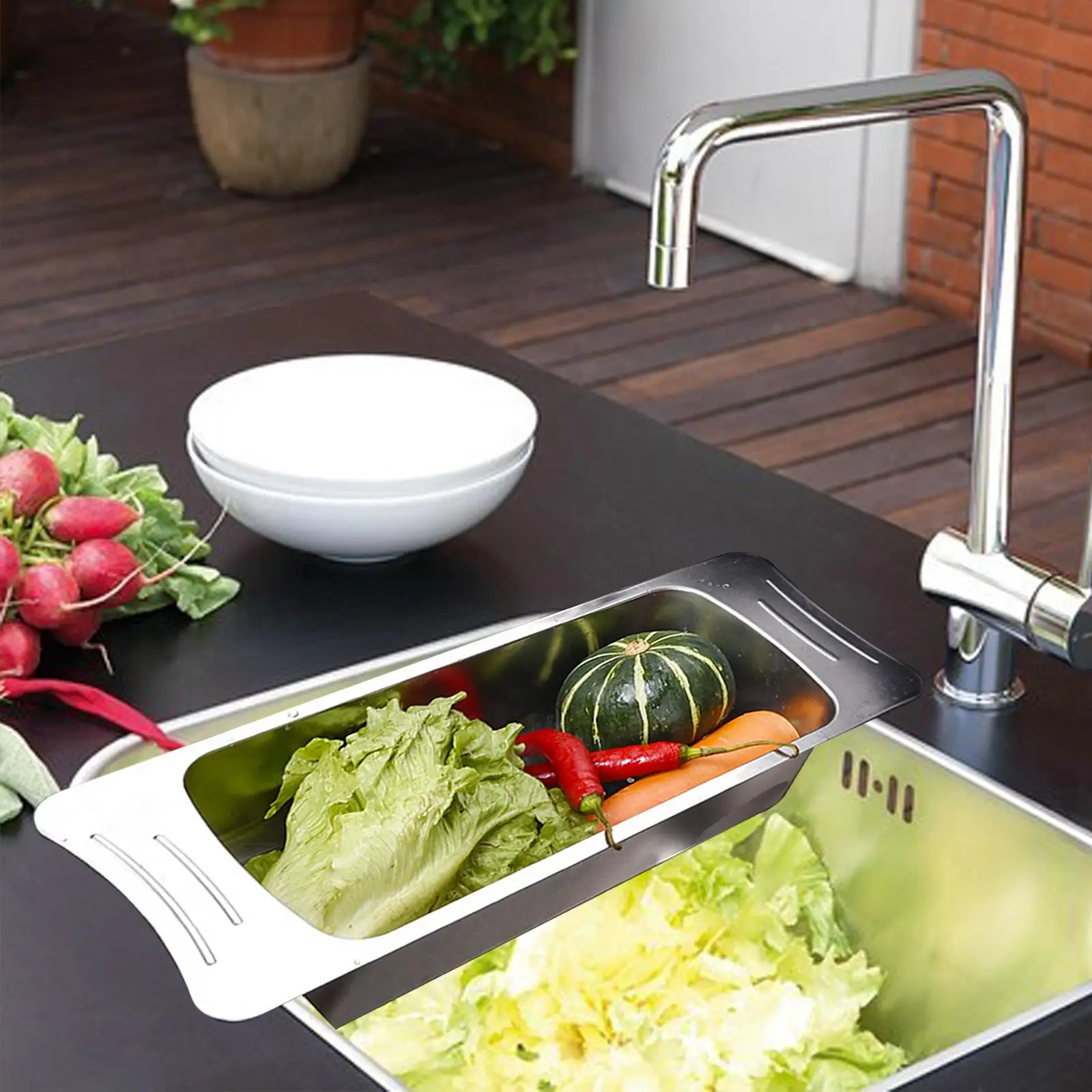 Lavabo évier en acier inoxydable 304 avec lavabo rond en bois assif