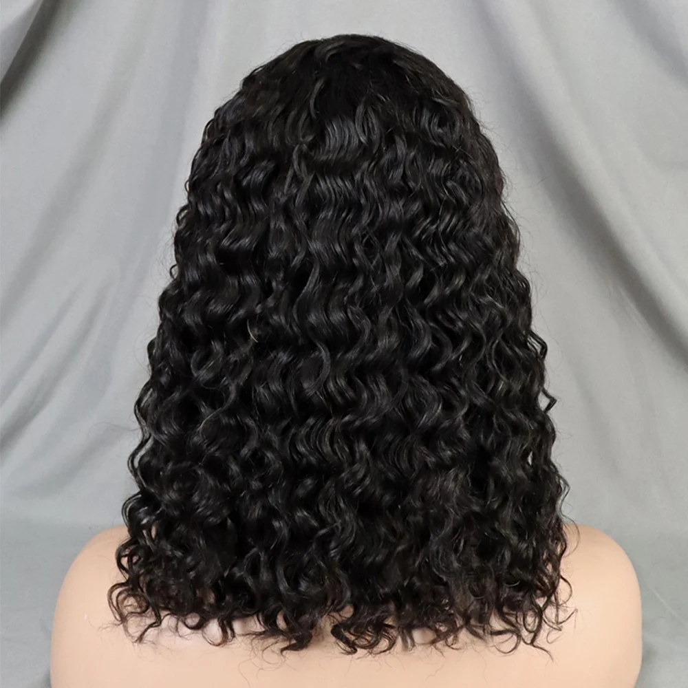 200% Density Human Hair Wig 4x4 Transparent Lace Closure Frontal Wigs Short Bob Curly Water Wave Human Hair Wigs for Black Women