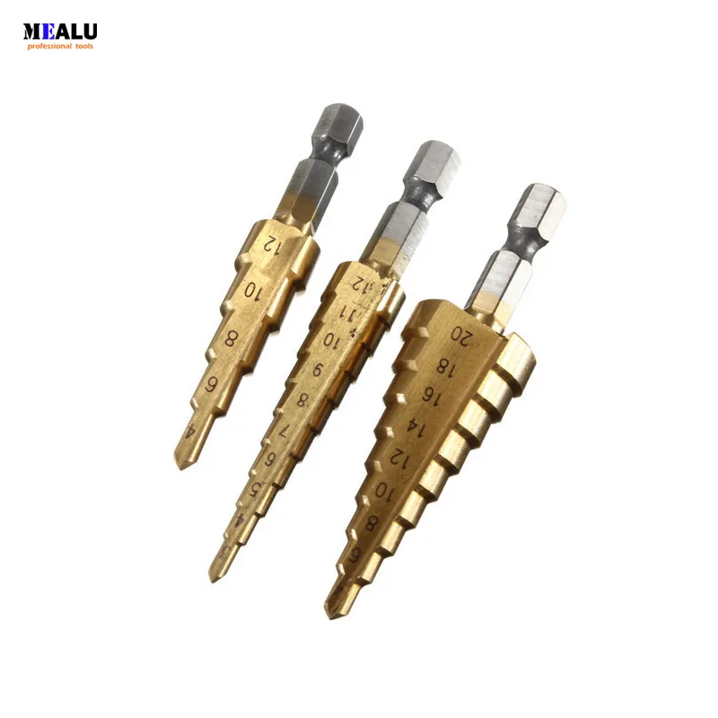 

3 Pcs 1/4 Inch Hex Shank Hss Titanium Coated Step Drill Bit Set 3-12 4 12/4 20 Mm Drill Bit Drill Bit Set 12 1 Drill Bit