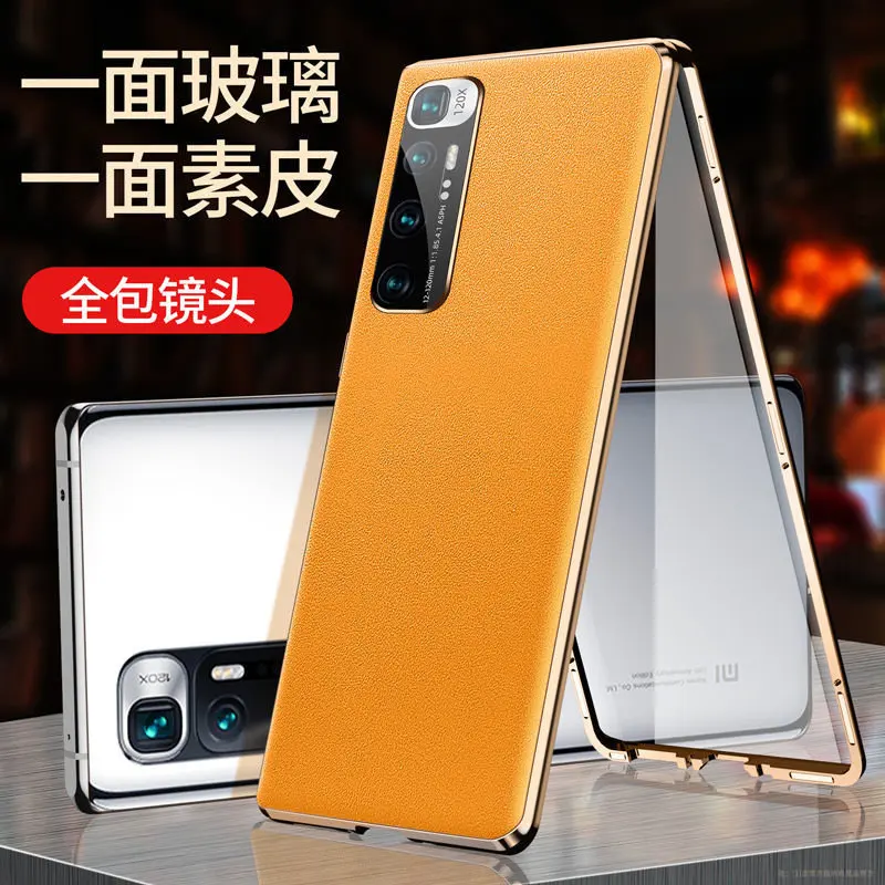 For Xiaomi Mi 10 Mi10 5G Case 360 Full Protection Metal Bumper Clear Front Glass Cover with Back PU Leather Case for Xiaomi 10