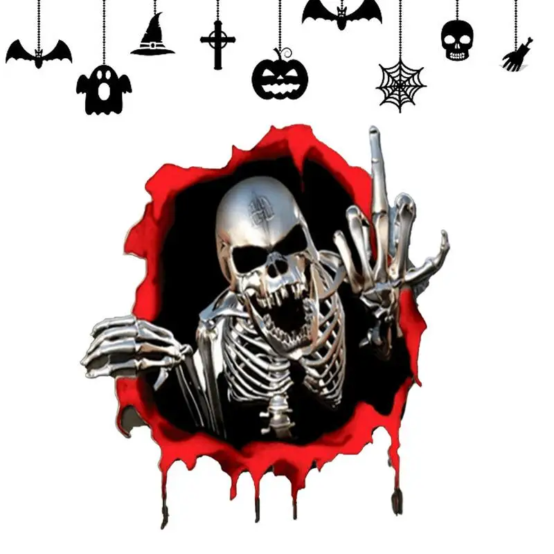 

Halloween Car Stickers Spooky Skeleton 3D Visual Effect Wall Decal Silent Ghost Grim Reaper Wall Decals Wallpaper Peel And Stick