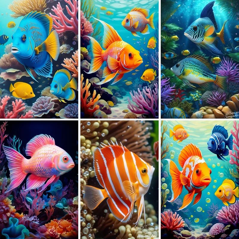 New Fish Under The Sea Landscape Diamond Painting Embroidery Cross Stitch Mosaic Tropical Fish DIY Full Drill Diamond Art