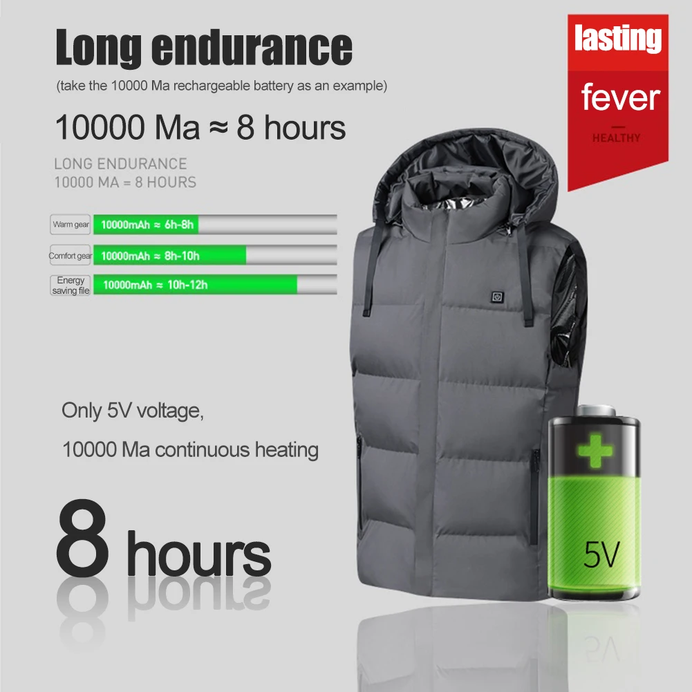 Smart Thermal Clothing Vest Autumn Winter Warm USB Electric Heated Vest Plus Size Waterproof Hooded Waistcoat for Hunting Hiking