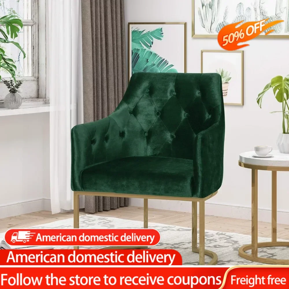 

Modern Tufted Glam Accent Chair With Velvet Cushions and U-Shaped Base 26"D X 26"W X 34"H Freight Free Bed Frame Lounge Chairs