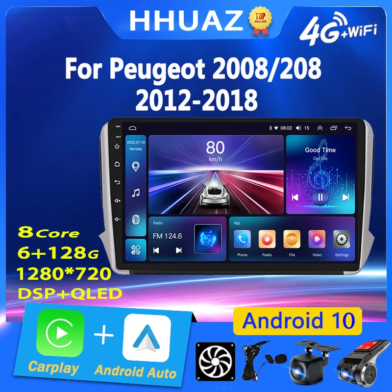 Android Car Radio Multimedia Per Peugeot 2008 208 Series 2012-2018 Navigazione Gps Carplay 2Din Stereo Autoraido Radio Dvd