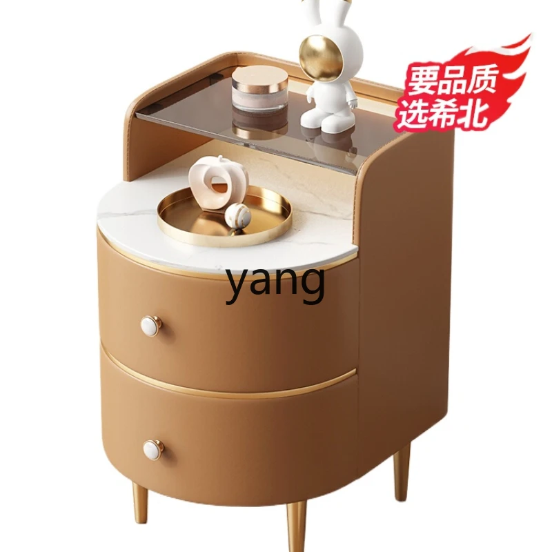 

Yjq Bedside Table Designer Leather Smart Glass with Light Small Apartment Bedroom Bedside Shelf