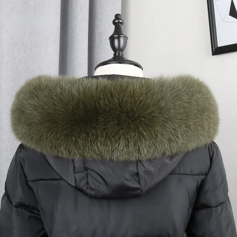 Real Fox Fur Collar Winter Women Natural Fur Hood Trims Decor Furry Fur Scarf for Coat Jeckets Black Scarves Luxury Shawls 5