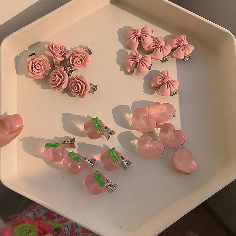 Cute Korean Style Duckbill Clip Bangs Clip Bow Peach Heart Flower Shape Pink Color Barrettes For Women Girl Hair Accessories