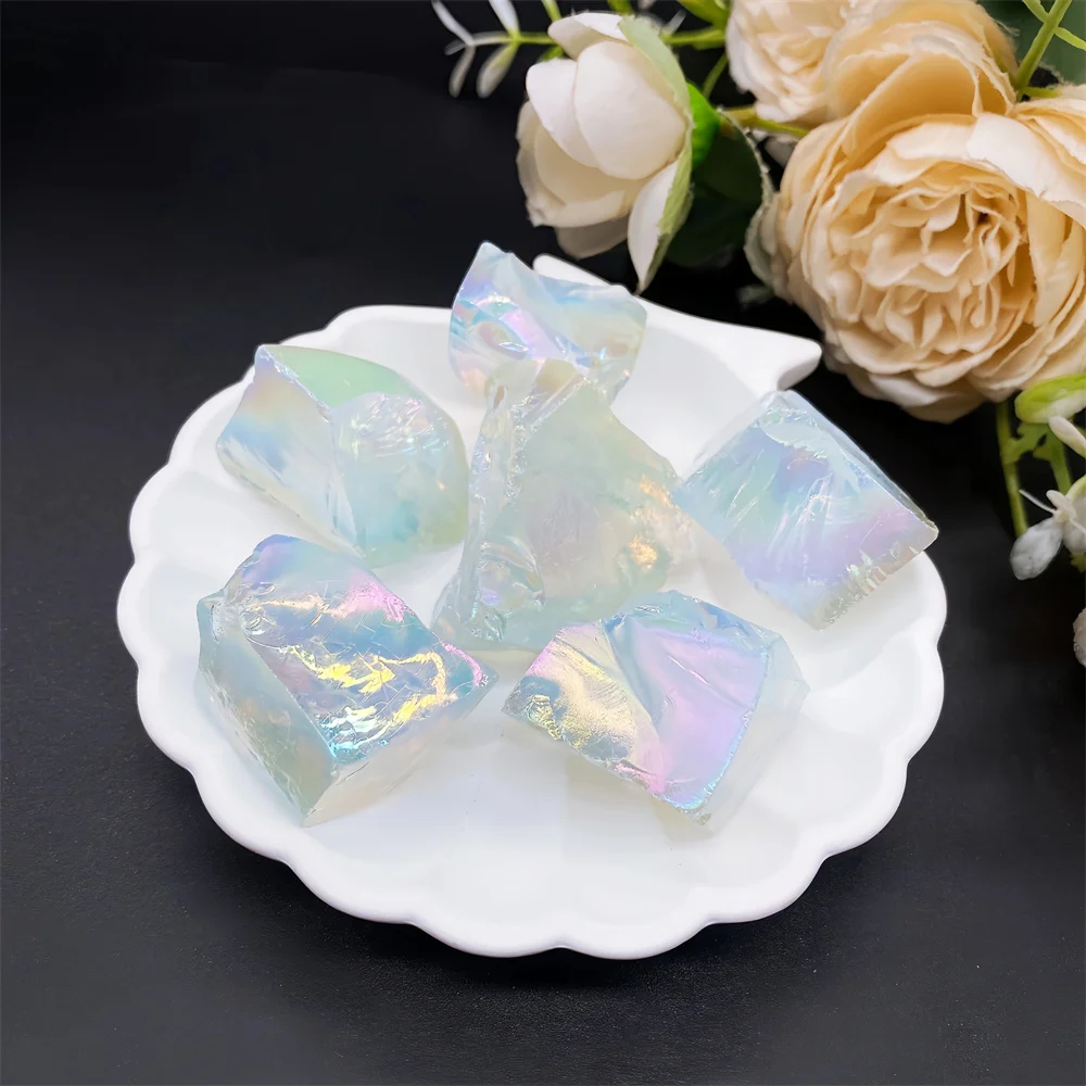 1PC Aura Opalite Crystal Electroplated Glitter Raw Stone Mineral Specimen Home Decoration Reiki Healing Gift 2