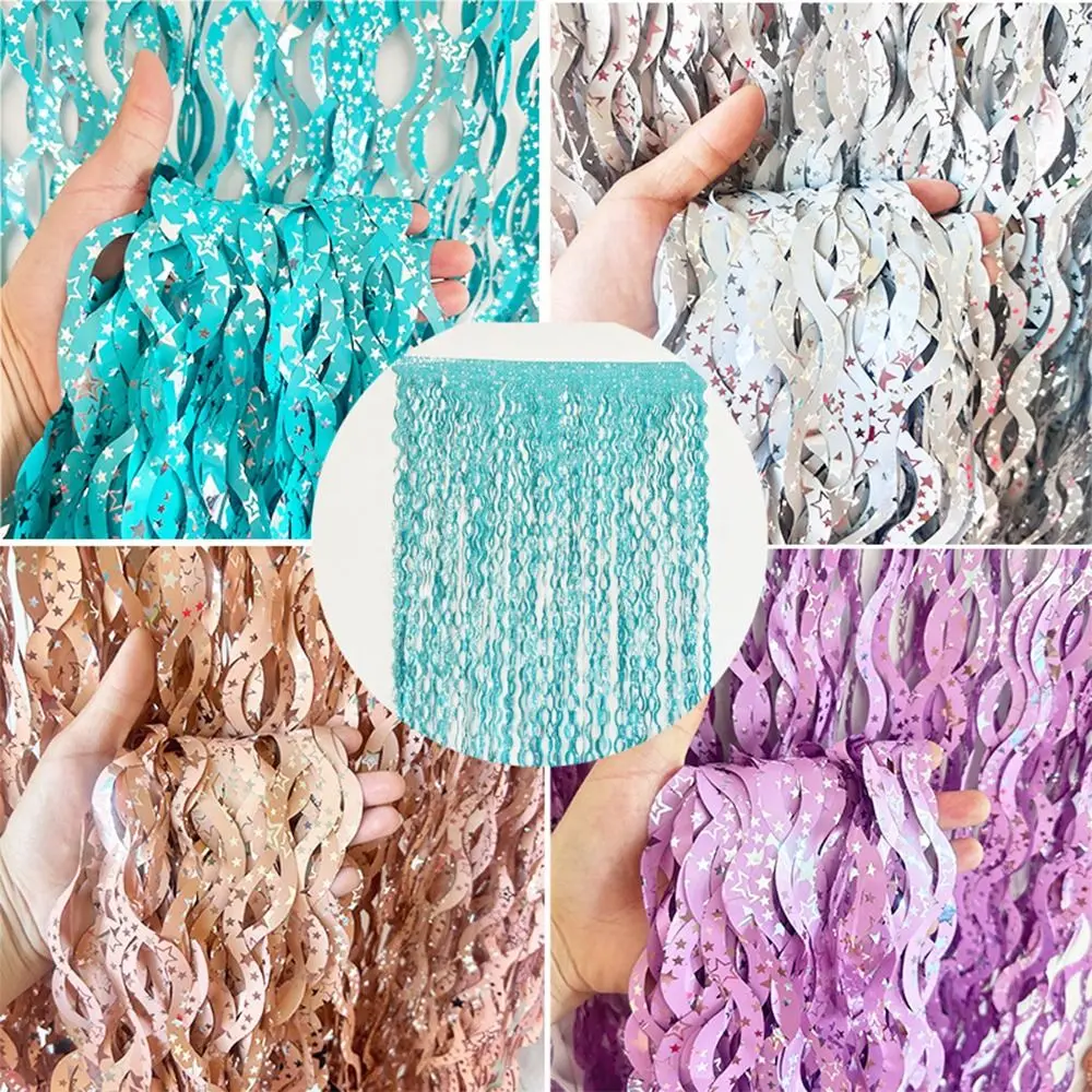 

1x2m Tinsel Reusable Wavy Glitter Shimmer Foil Fringe Curtain DIY Backdrop Shark Birthday