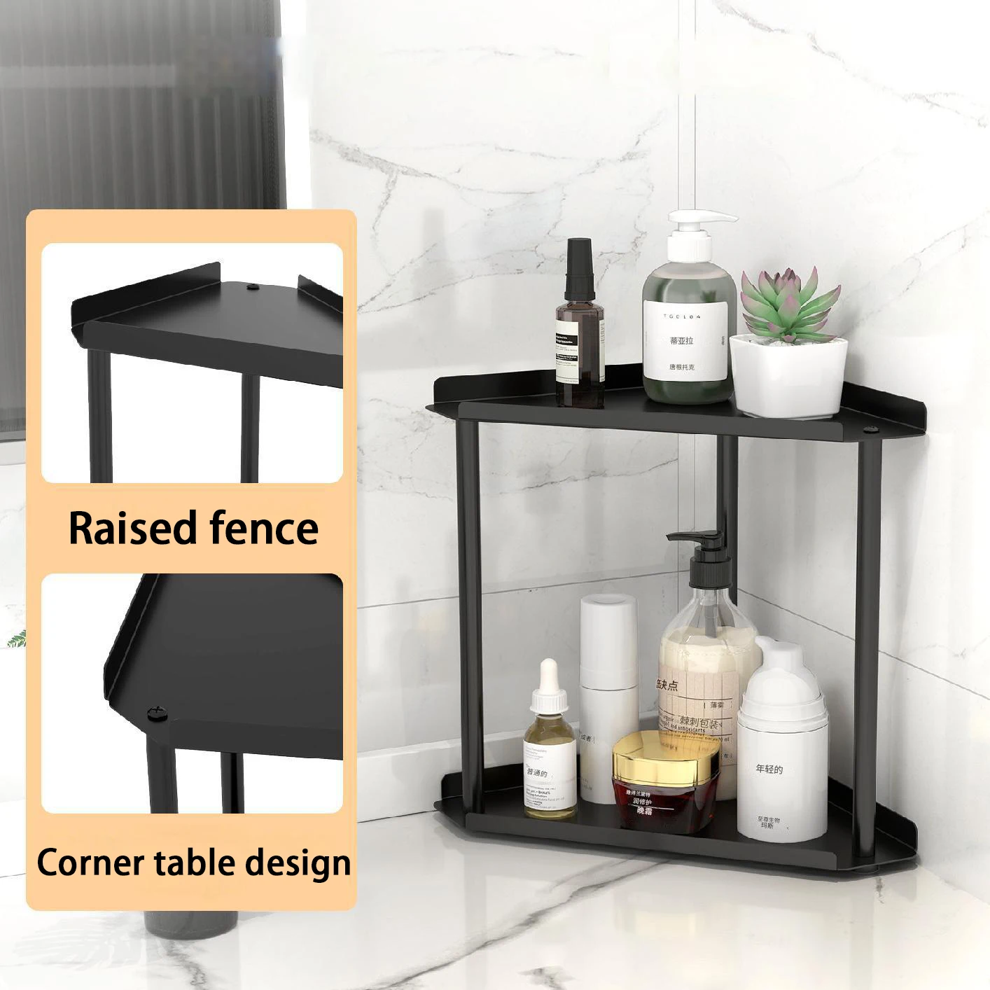 2-Tier Multifunctional Corner Storage Shelf Metal Bathroom Cosmetic Kitchen Spice Rack Office Home Counter Organizer 4