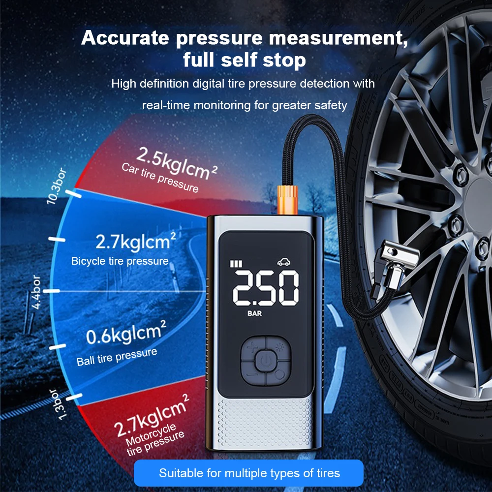 Air Pump Compressor High Precision Car Tire Inflator LCD Digital Display Wireless Portable Air Injector for Car Motorcycle Bike